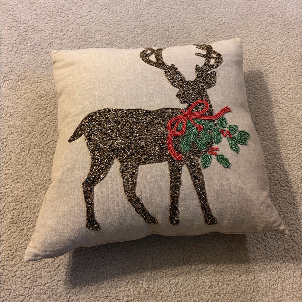 Kohl's Holiday Reindeer Pillow with Red and Green Accents